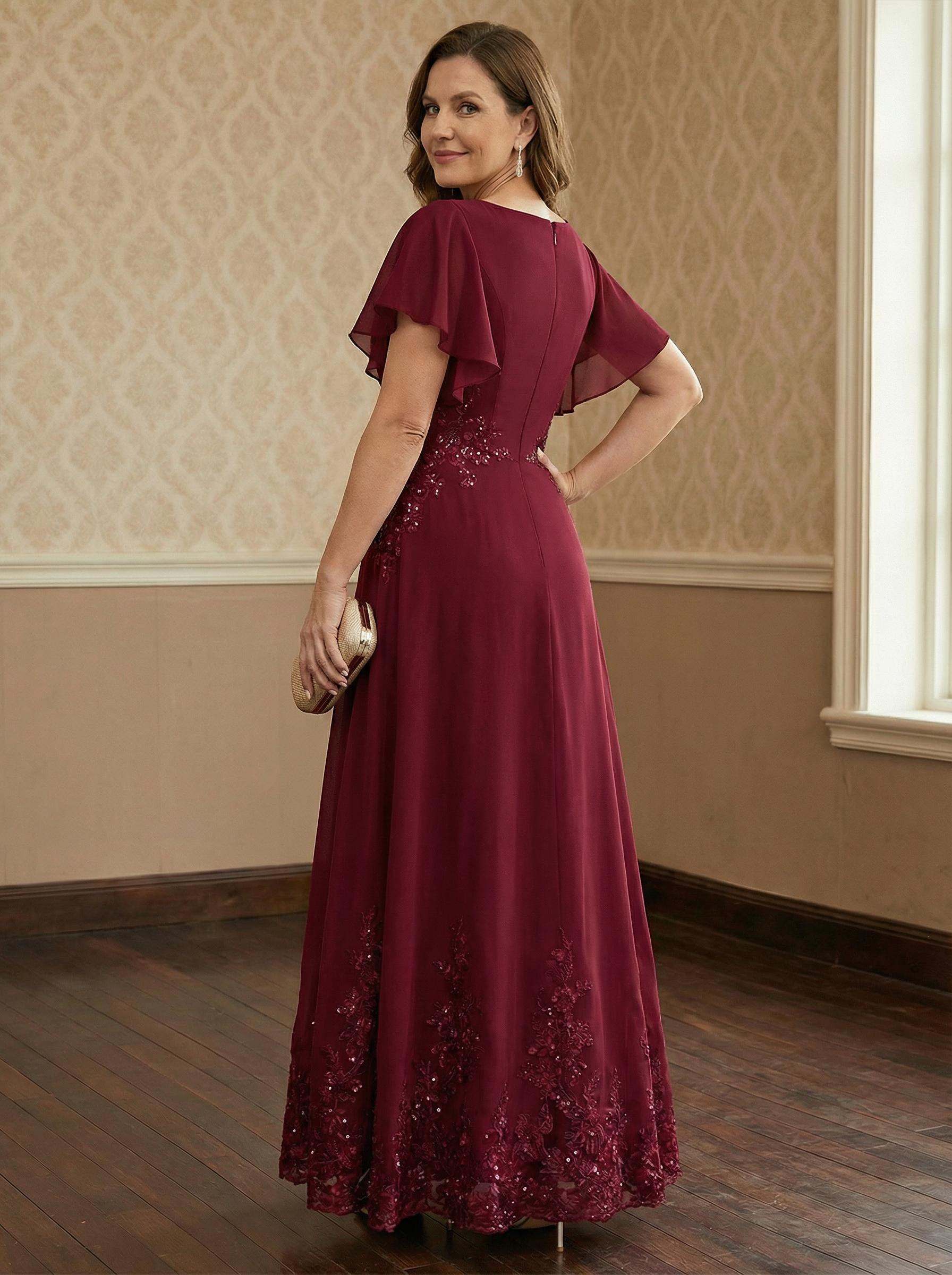 A-line Scoop Ankle-Length Lace Chiffon Mother of the Bride Dress With Sequins