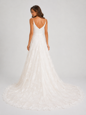Elegant Scoop Neck Satin Bodice Lace Overlay A-Line Wedding Dress with Chapel Train