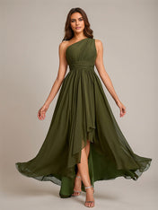 A-Line One-Shoulder Asymmetrical Sleeveless Chiffon Bridesmaid Dress