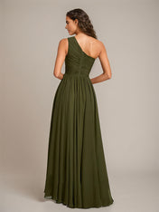 A-Line One-Shoulder Asymmetrical Sleeveless Chiffon Bridesmaid Dress