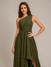A-Line One-Shoulder Asymmetrical Sleeveless Chiffon Bridesmaid Dress