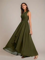 A-Line One-Shoulder Asymmetrical Sleeveless Chiffon Bridesmaid Dress