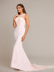 Blushing Pink Sheath/Column One-Shoulder Floor-Length Sleeveless Stretch Crepe Bridesmaid Dress