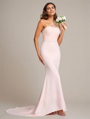 Blushing Pink Sheath/Column One-Shoulder Floor-Length Sleeveless Stretch Crepe Bridesmaid Dress