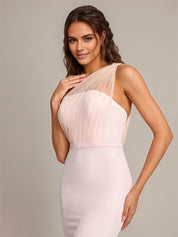 Blushing Pink Sheath/Column One-Shoulder Floor-Length Sleeveless Stretch Crepe Bridesmaid Dress