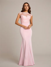 Petal Trumpet/Mermaid High Neck Floor-Length Sleeveless Stretch Crepe Bridesmaid Dress