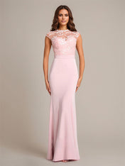 Petal Trumpet/Mermaid High Neck Floor-Length Sleeveless Stretch Crepe Bridesmaid Dress