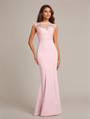 Petal Trumpet/Mermaid High Neck Floor-Length Sleeveless Stretch Crepe Bridesmaid Dress