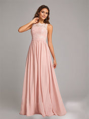 Pearl Pink Chiffon A-Line Square Neck Floor-Length Sleeveless Bridesmaid Dress With Appliques