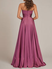 Orchid Satin A Line Sweetheart Floor-Length Sleeveless Bridesmaid Dress