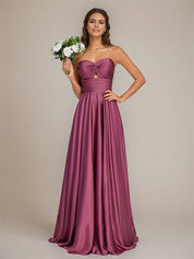 Orchid Satin A Line Sweetheart Floor-Length Sleeveless Bridesmaid Dress