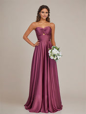 Orchid Satin A Line Sweetheart Floor-Length Sleeveless Bridesmaid Dress