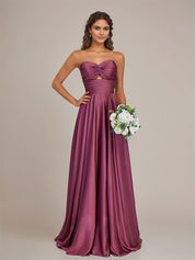 Orchid Satin A Line Sweetheart Floor-Length Sleeveless Bridesmaid Dress