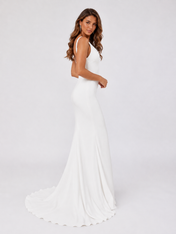 Elegant V-Neckline Cowl Back Satin Sheath Wedding Dress with Sweep Train