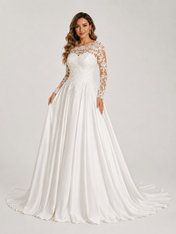 Elegant Illusion Long Sleeve Satin A-Line Wedding Dress with Chapel Train