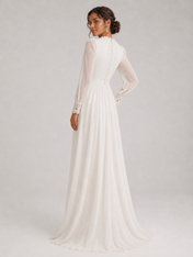 Elegant High-Neck Lace Long-Sleeve A-Line Wedding Dress with Sweep Train