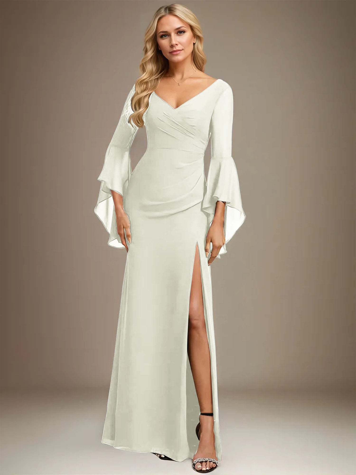 Column V-Neck Floor-Length Chiffon Dress With Pleated