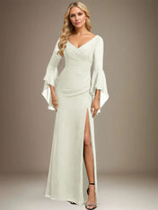 Sheath/Column V-Neck Floor-Length Chiffon Dress With Pleated