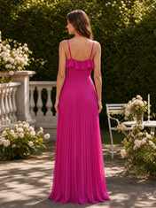 Ruffled V-Neck Pleated A-Line Bridesmaid Dress with Waist Sash
