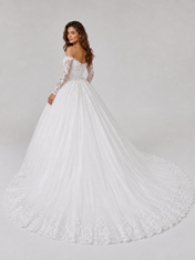 Elegant Off-the-Shoulder Lace Applique Tulle A-Line Wedding Dress with Chapel Train