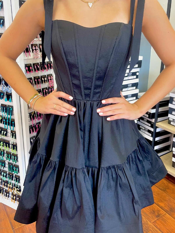 Green A-line Bow Straps Short Homecoming Dress