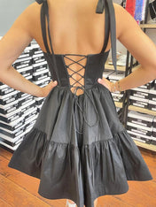 A-line Bow Straps Short Homecoming Dress