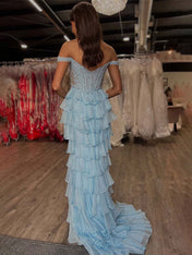 Mermaid Off the Shoulder Corset Long Prom Dress with Appliques