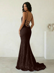 Light Blue Floral Embroidered Spaghetti Strap Prom Dresses