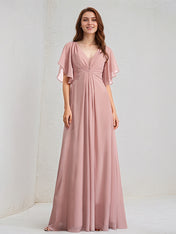 A-Line V-Neck Floor-Length Chiffon Bridesmaid Dress