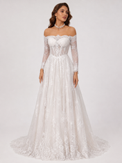 Elegant Off-the-Shoulder Corset Lace A-Line Wedding Dress with Chapel Train