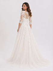 Elegant Illusion Lace Applique A-Line Wedding Dress with Sweep Train