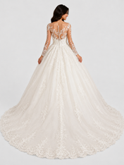 Elegant Illusion Long-Sleeve Lace Tulle A-Line Wedding Dress with Chapel Train
