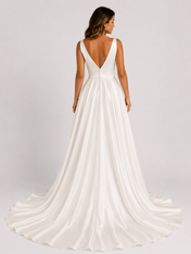 Elegant Plunging V-Neck Satin A-Line Wedding Dress with Chapel Train