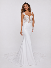 Elegant Sweetheart Satin Mermaid Wedding Dress with Sheer Lace Bodice and Chapel Train