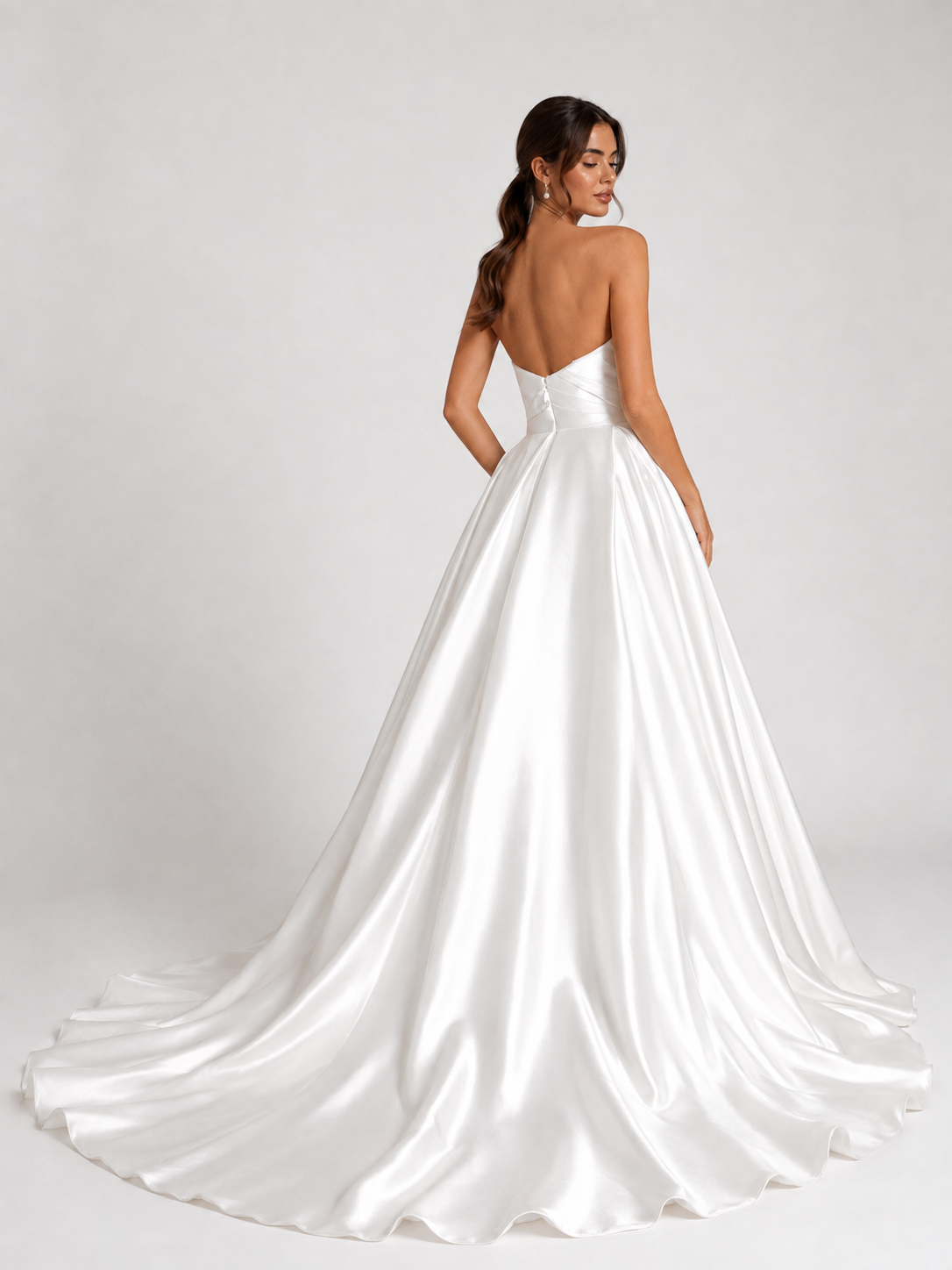 Elegant Strapless Ruched Satin A-Line Wedding Dress with Chapel Train