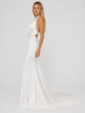 Sleek Halter Satin Mermaid Wedding Dress with Sweep Train
