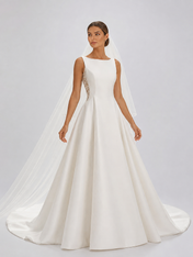 Elegant Lace Panel Satin A-Line Wedding Dress with Chapel Train