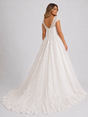 Elegant Cap Sleeve Lace Applique A-Line Wedding Dress with Chapel Train