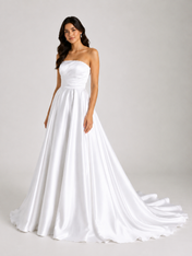Elegant Strapless Ruched Satin A-Line Wedding Dress with Chapel Train