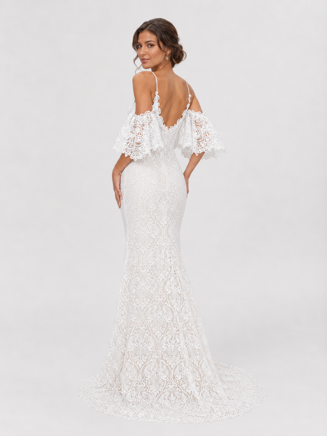 Elegant Off-the-Shoulder Lace Sheath Wedding Dress with Sweep Train