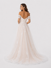 Elegant Off-the-Shoulder Lace Applique A-Line Wedding Dress with Chapel Train