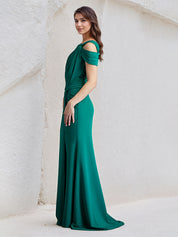 Jade Sheath Asymmetrical Neck Chiffon Long Pleated Bridesmaid Dress With Slit