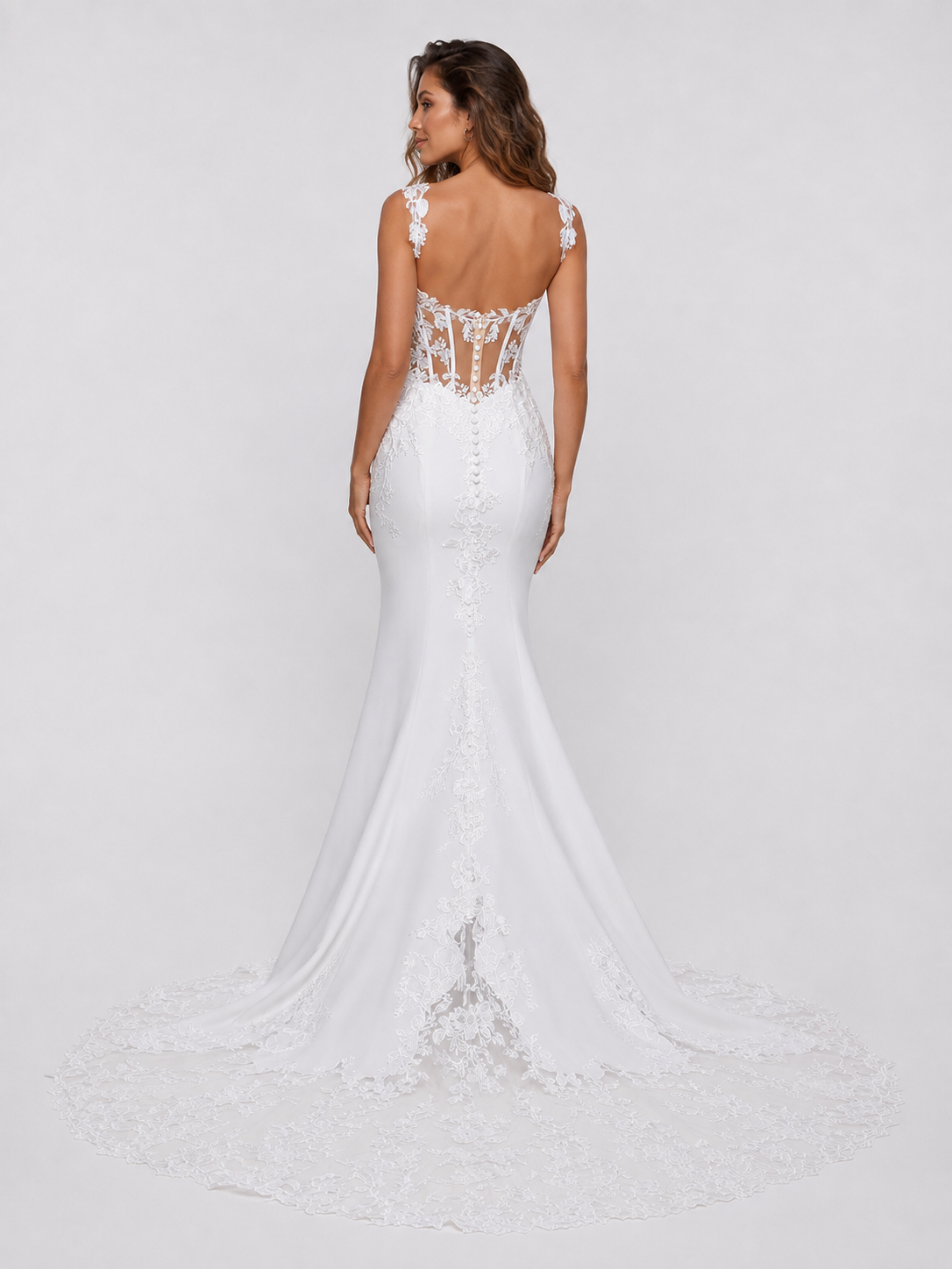 Elegant Sweetheart Satin Mermaid Wedding Dress with Sheer Lace Bodice and Chapel Train