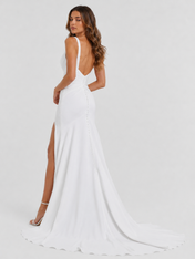Elegant Sweetheart Ruched Satin Sheath Wedding Dress with High Slit and Chapel Train