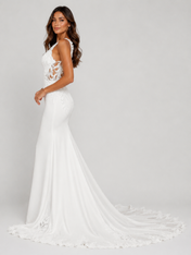Elegant Square-Neck Lace Applique Satin Mermaid Wedding Dress with Sweep Train