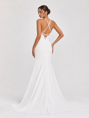 Elegant Spaghetti Strap Ruched Satin Mermaid Wedding Dress with High Slit and Chapel Train