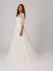 Elegant Lace Applique Tulle A-Line Wedding Dress with Sweep Train