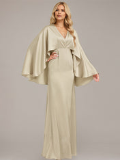 Sand A-Line V-Neck Floor-Length Satin Bridesmaid Dress