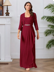 A-Line Square Neckline Lace Chiffon Mother of the Bride Dress