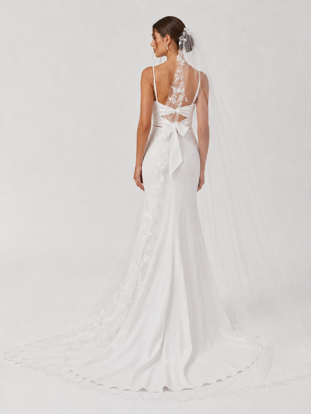 Elegant Cowl Neck Satin Sheath Wedding Dress with Bow Back, High Slit, and Sweep Train